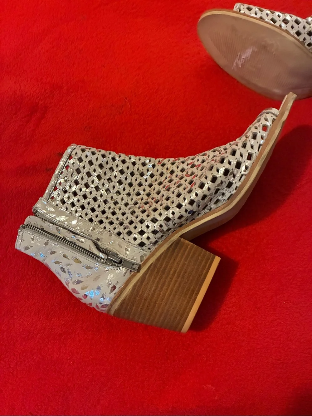 Metallic D Silver Peep Toe Bootie
